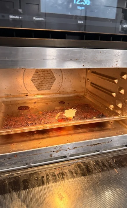 Before: Oven interior before and after cleaning