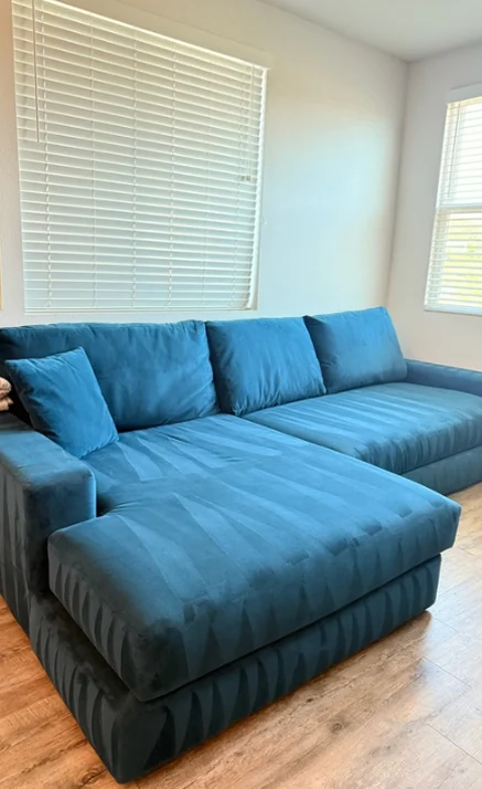 After: Blue sectional sofa before and after upholstery cleaning