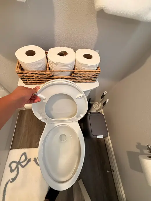 Clean toilet with the seat lifted