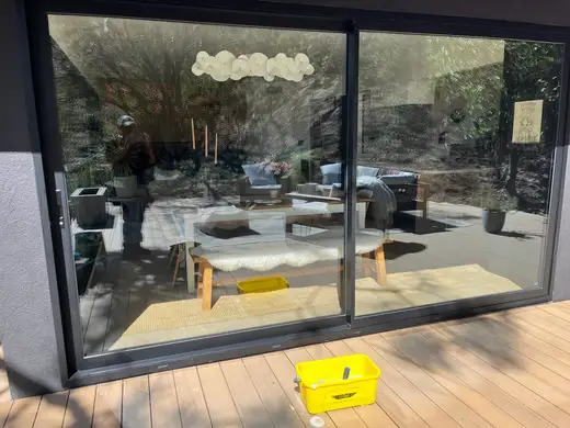 Large sliding glass door after cleaning